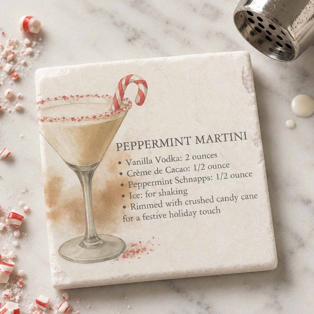 Christmas Liquor Coasters (Christmas liquor coaster designed with a peppermint martini recipe by Do Tell A Belle)