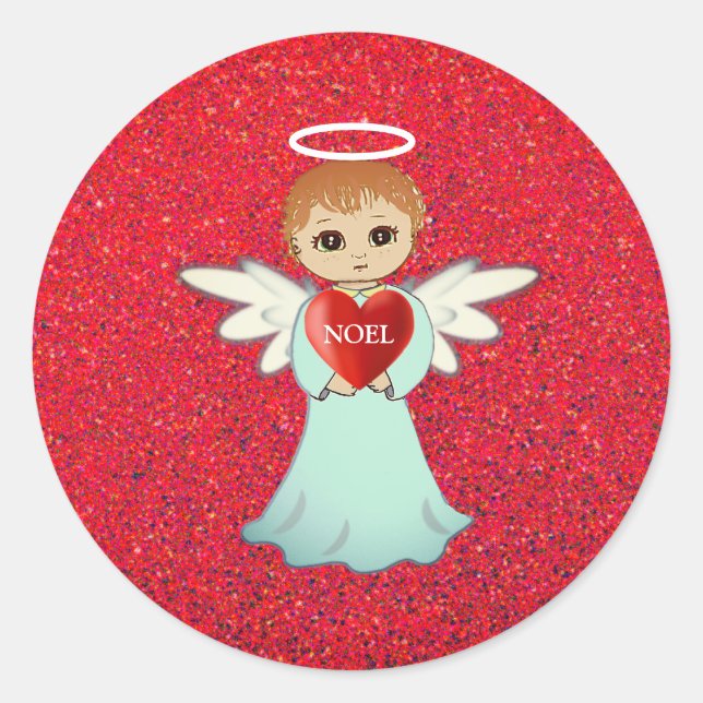 Christmas little angel with halo classic round sticker (Front)