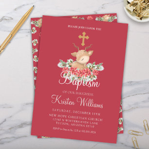 Christmas Little Deer Baptism Christening Cross Invitation