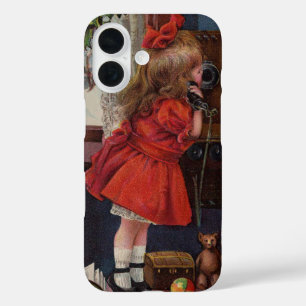 Christmas Little Girl Telephone Antique iPhone 16 Case