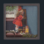 Christmas Little Girl Telephone Antique Gift Box<br><div class="desc">This beautiful image is from an antique Christmas Card,  showing a little girl making her Christmas telephone call. Vintage and antique.</div>