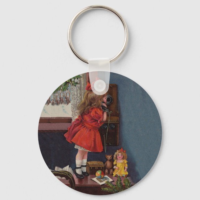 Christmas Little Girl Telephone Antique Keychain (Front)