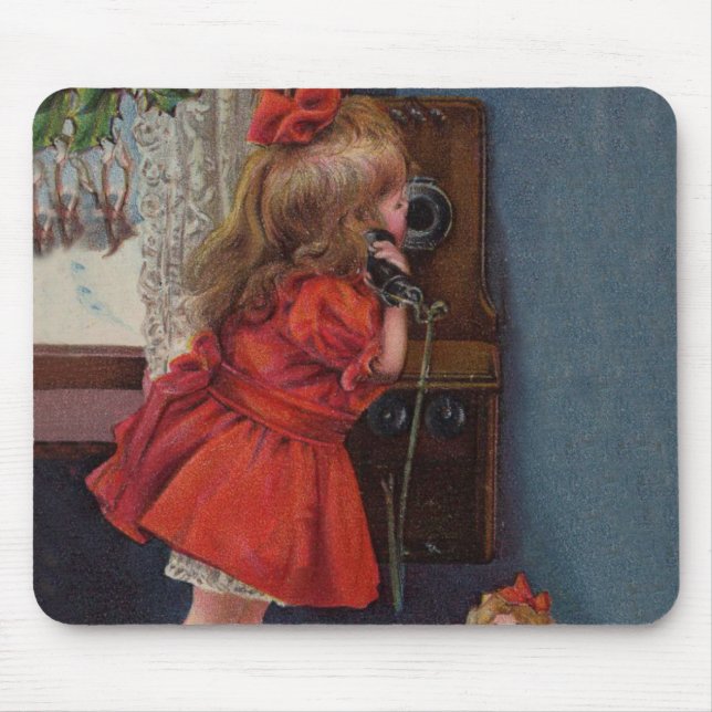 Christmas Little Girl Telephone Antique Mouse Pad (Front)