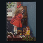 Christmas Little Girl Telephone Antique Notebook<br><div class="desc">This beautiful image is from an antique Christmas Card,  showing a little girl making her Christmas telephone call. Vintage and antique.</div>