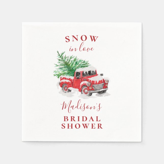 Christmas Little Red Truck Bridal Shower Napkin (Front)