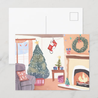 Christmas Living Room | Watercolor Holiday