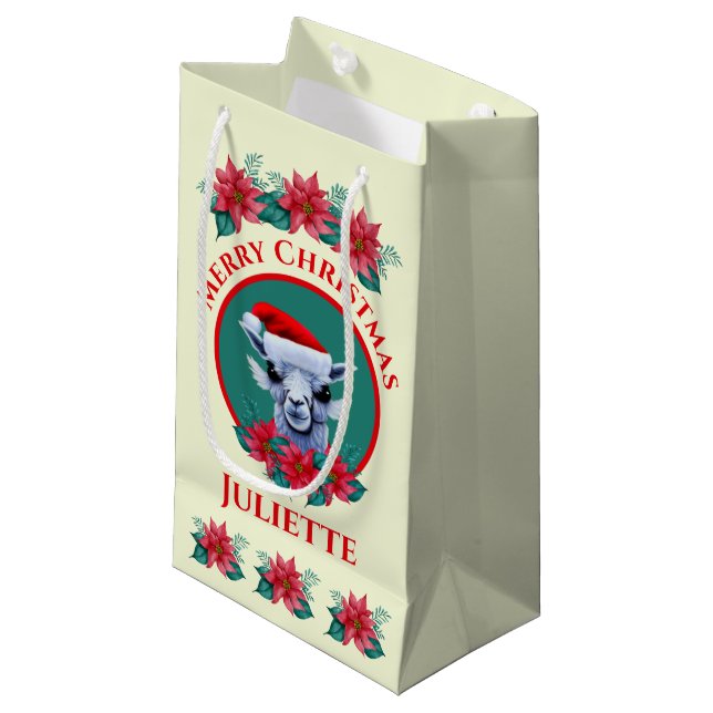 Christmas Llama And Wreath With Text Small Gift Ba Bag (Front Angled)