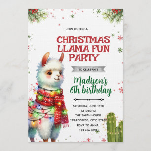 Christmas Llama Birthday Invitation