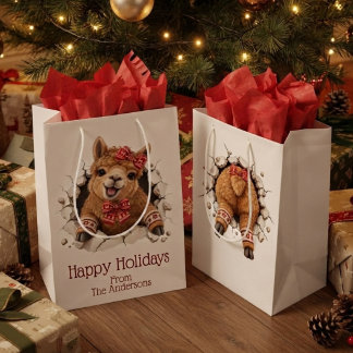 Christmas Llama Breaking Through Front And Back Medium Gift Bag