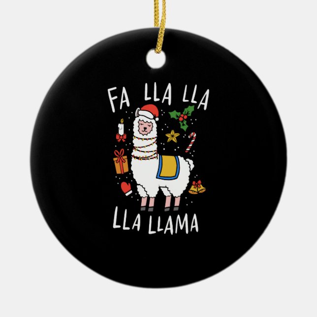 Christmas Llama    Ceramic Ornament (Front)