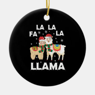 Christmas llama ceramic ornament