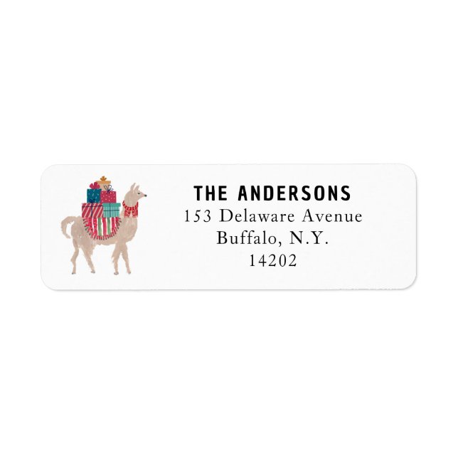Christmas Llama Cute Zoo Animal Return Address (Front)