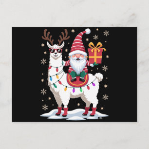 Christmas Llama Gnome Santa Lights Reindeer Xmas Holiday Postcard