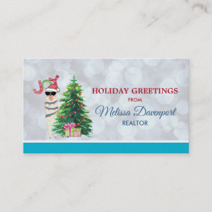 Christmas Llama   Joy Typography   Silver Bokeh Business Card