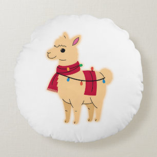 Christmas Llama Lights – Funny Holiday Animal Desi Round Pillow