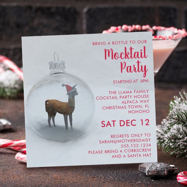 Christmas Llama Mocktail Party Holiday Invitation (Mocktail Party? Here's your party invitation. Just add your details)
