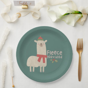 Christmas Llama Pun: Fleece Navidad Paper Plate