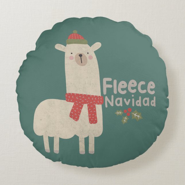 Christmas Llama Pun: Fleece Navidad Round Pillow (Front)
