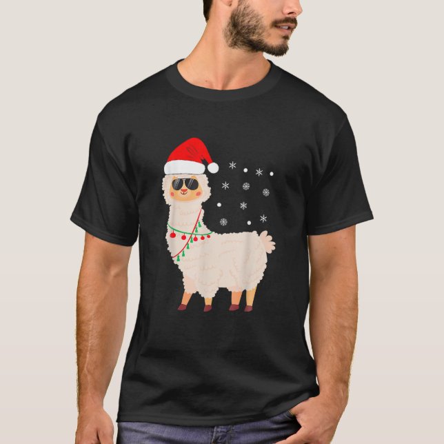 Christmas Llama Pyjamas Alpaca In Santa Hat Kids W T-Shirt (Front)