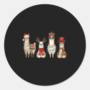 Christmas Llama Quartet Lights Santa Antlers Top H Classic Round Sticker