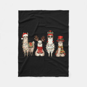 Christmas Llama Quartet Lights Santa Antlers Top H Fleece Blanket