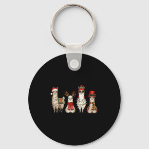 Christmas Llama Quartet Lights Santa Antlers Top H Keychain