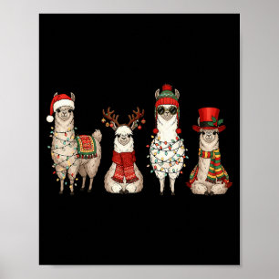 Christmas Llama Quartet Lights Santa Antlers Top H Poster
