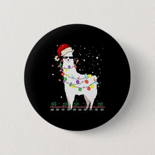 Christmas Llama Santa Hat Ugly Xmas Tree Alpaca Gi 2 Inch Round Button