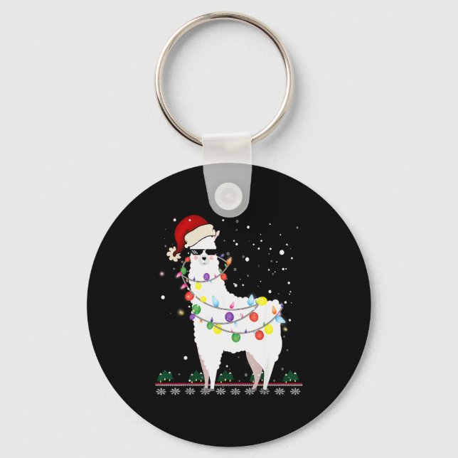Christmas Llama Santa Hat Ugly Xmas Tree Alpaca Gi Keychain (Front)