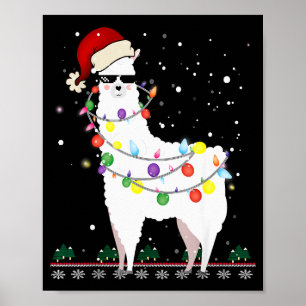 Christmas Llama Santa Hat Ugly Xmas Tree Alpaca Gi Poster