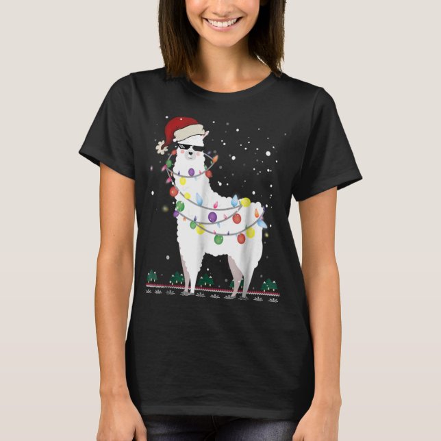 Christmas Llama Santa Hat Ugly Xmas Tree Alpaca T  T-Shirt (Front)