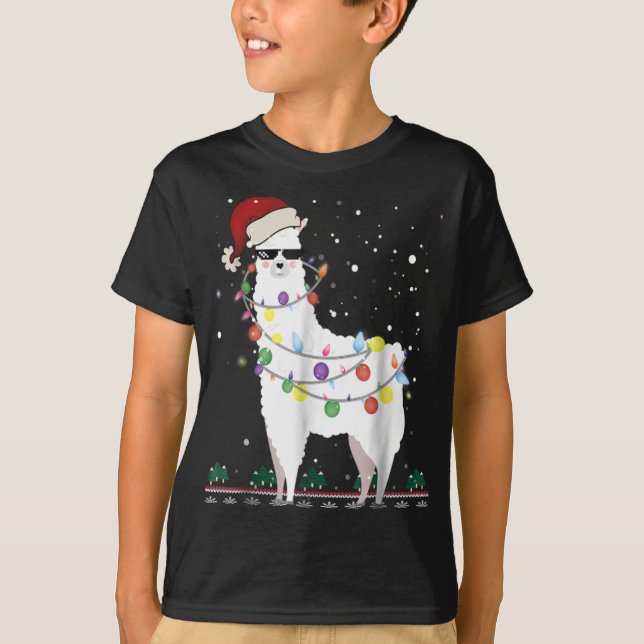 Christmas Llama Santa Hat Ugly Xmas Tree Alpaca T  T-Shirt (Front)