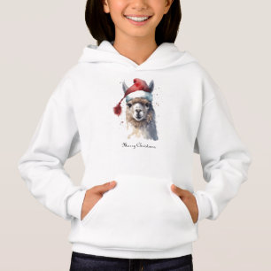 Christmas Llama Watercolor Santa Hat Custom Text