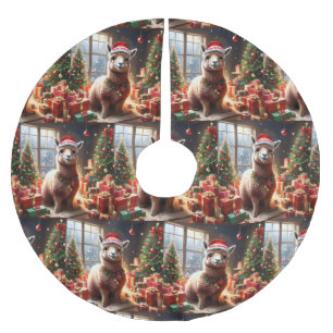 Christmas Llama Wearing Santa Hat, Brushed Polyester Tree Skirt