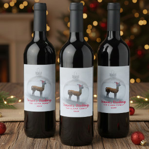 Christmas Llama Winter Snow Holiday Wine Labels