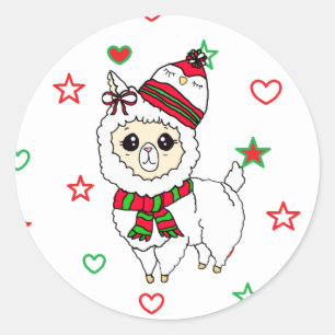 Christmas Llama with Cute Winter Hat Holiday Classic Round Sticker