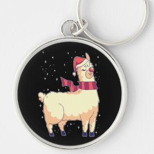 Christmas Llama With Santa Hat Gift For Alpaca Fan Keychain