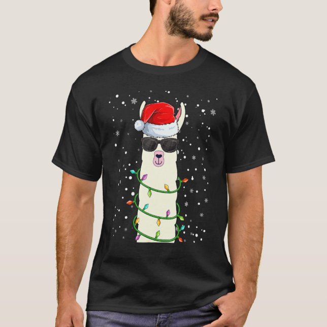 Christmas Llama With Santa Hat Ugly Christmas Lama T-Shirt (Front)