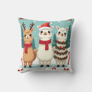 Christmas Llamas Parade Throw Pillow