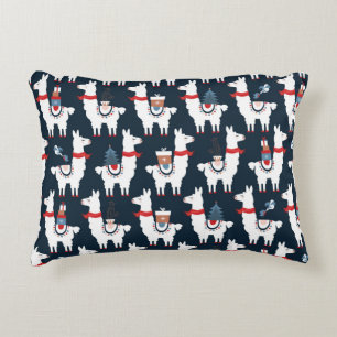 Christmas llamas seamless pattern accent pillow
