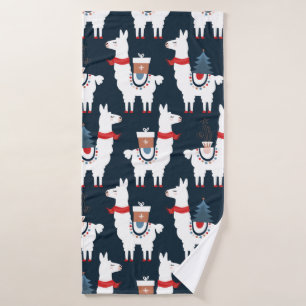 Christmas llamas seamless pattern bath towel