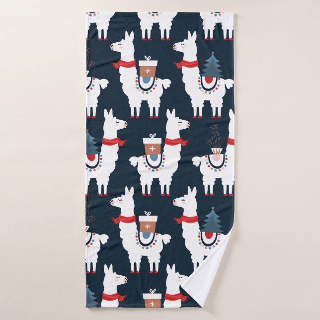 Christmas llamas seamless pattern bath towel (Bath Towel)