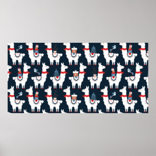 Christmas llamas seamless pattern poster