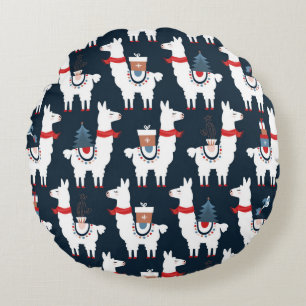 Christmas llamas seamless pattern round pillow