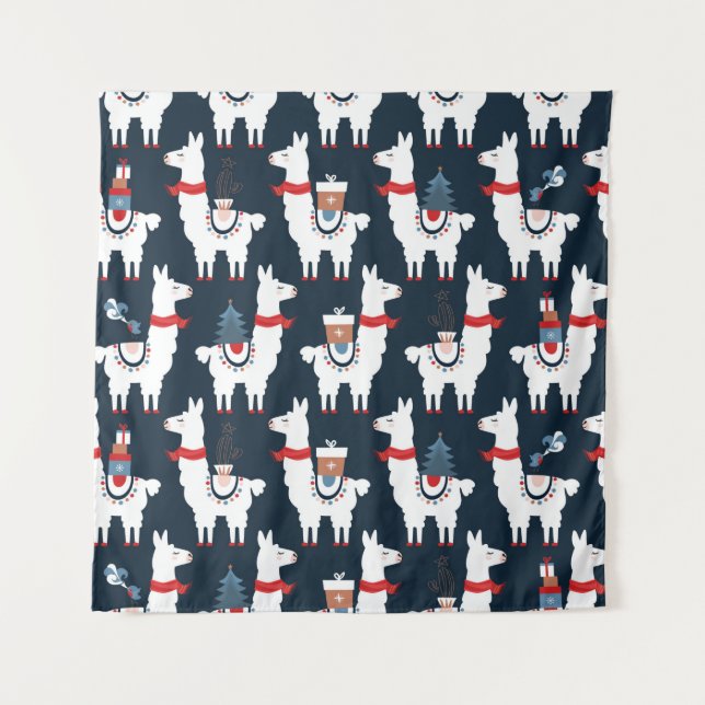 Christmas llamas seamless pattern tapestry (Front)