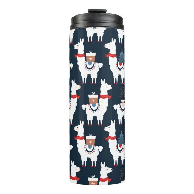 Christmas llamas seamless pattern thermal tumbler (Front)
