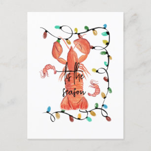 Christmas Lobster Crawfish Crustacean  Watercolor  Postcard