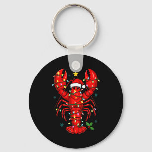 Christmas Lobster With Santa Hat Funny Holiday Keychain