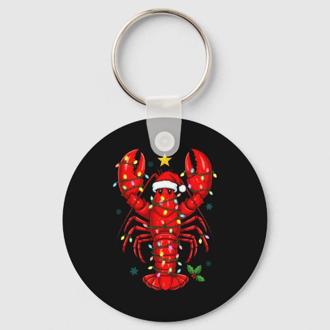 Christmas Lobster With Santa Hat Funny Holiday  Keychain (Front)