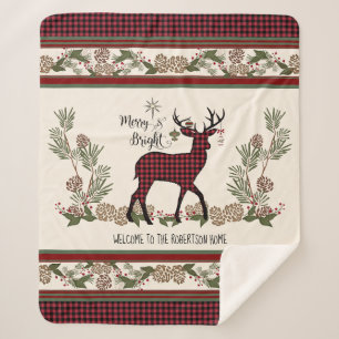 Christmas Lodge Merry Bright Deer Buffalo Plaid